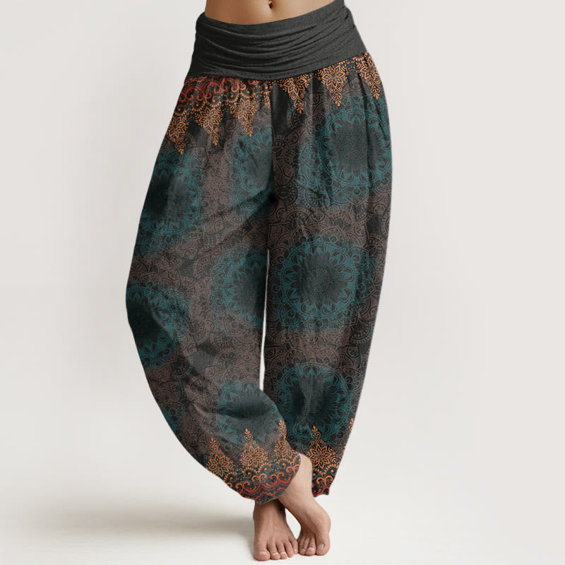 Pantalon harem à taille élastique pour femme, en coton avec motifs mandala triangulaires et Buddha Stones - Gris sombre - US22，UK/AU26，EU54 (6XL) - image 4