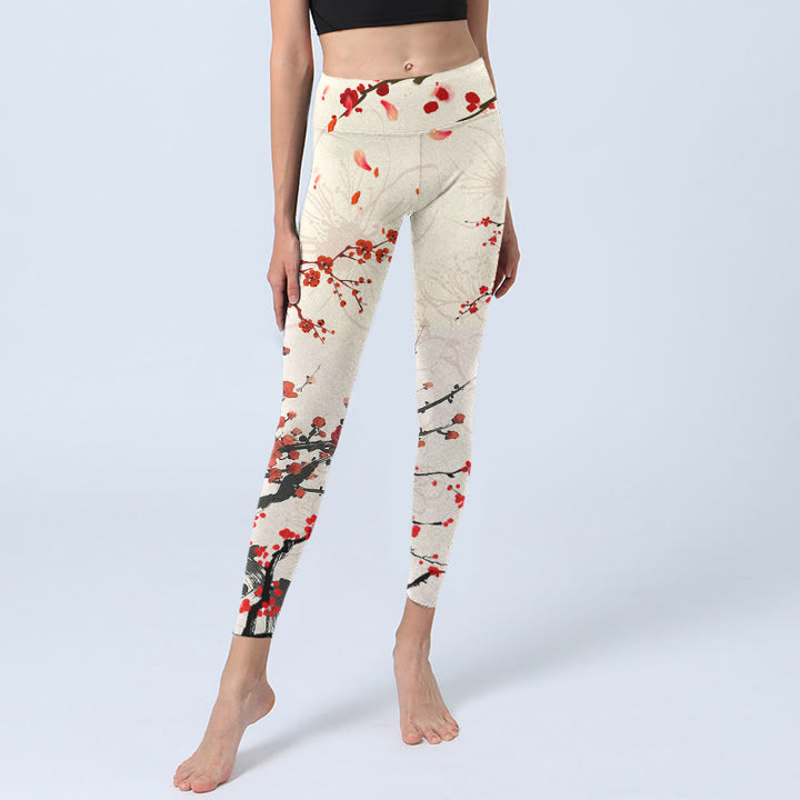 Leggings de sport à imprimé Buddha Stones Blooming Red Plum Blossoms Pantalon de yoga pour femme - image 6