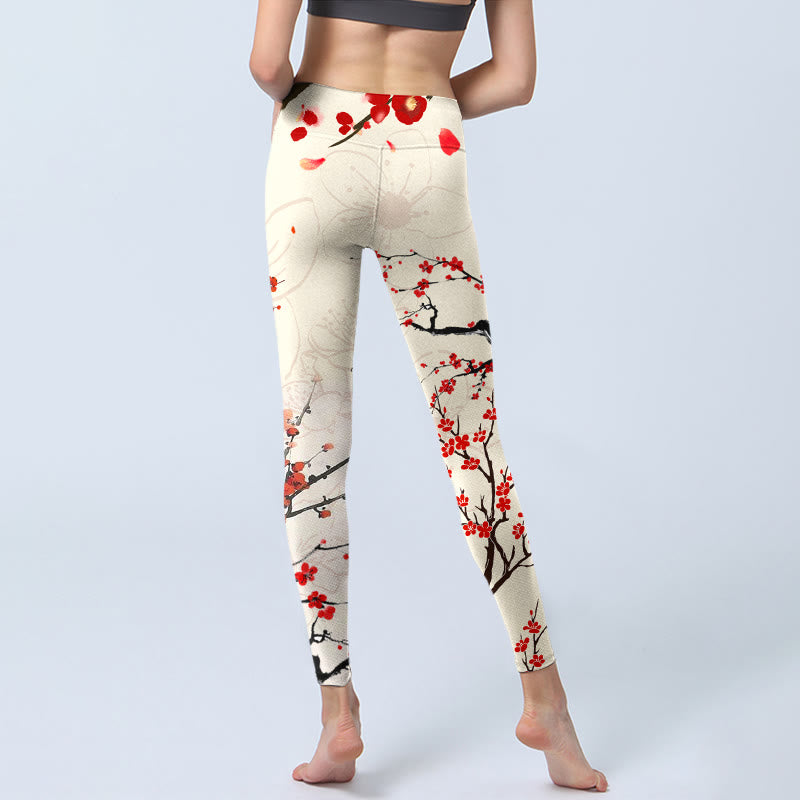 Leggings de sport à imprimé Buddha Stones Blooming Red Plum Blossoms Pantalon de yoga pour femme - image 7
