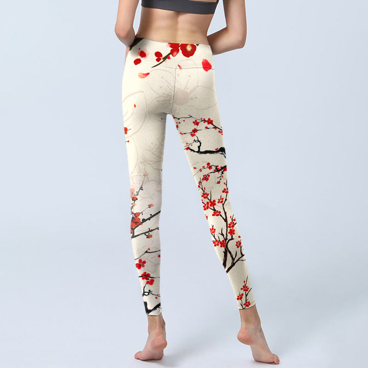 Leggings de sport à imprimé Buddha Stones Blooming Red Plum Blossoms Pantalon de yoga pour femme - image 7