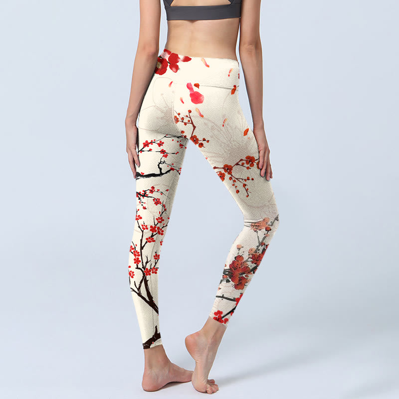 Leggings de sport à imprimé Buddha Stones Blooming Red Plum Blossoms Pantalon de yoga pour femme - image 4