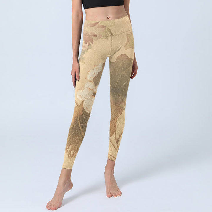 Leggings de sport à imprimé Buddha Stones, fleurs de lotus et feuilles, pantalons de yoga pour femmes - image 6