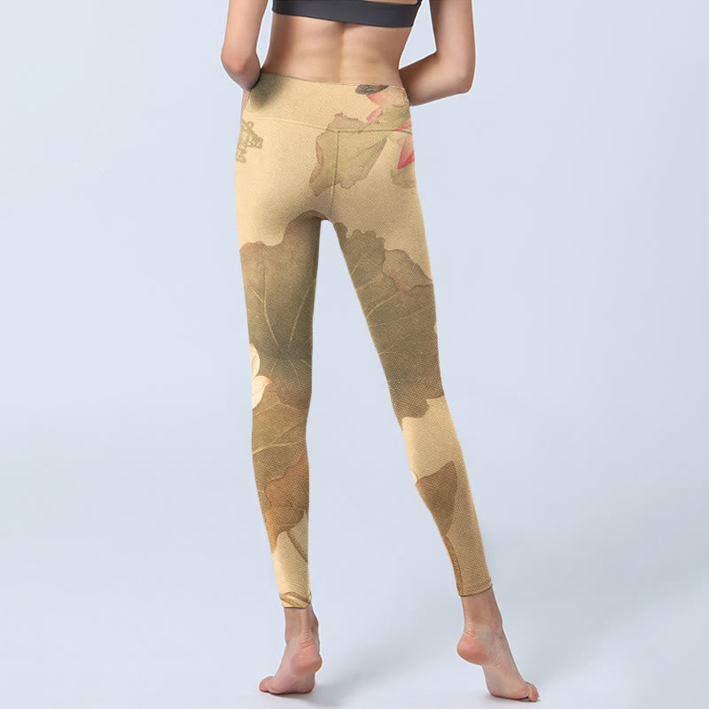 Leggings de sport à imprimé Buddha Stones, fleurs de lotus et feuilles, pantalons de yoga pour femmes - image 7