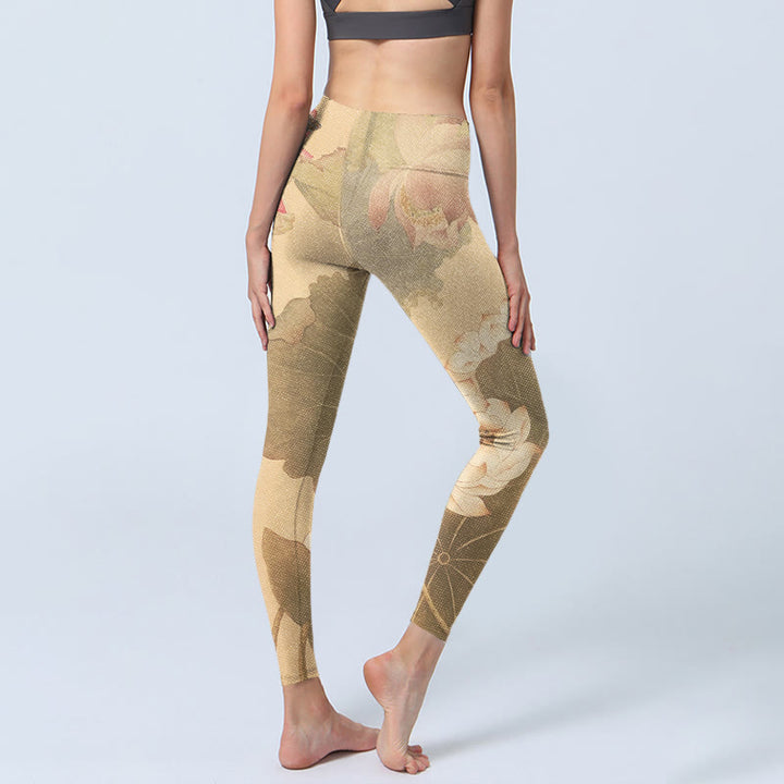 Leggings de sport à imprimé Buddha Stones, fleurs de lotus et feuilles, pantalons de yoga pour femmes - image 5