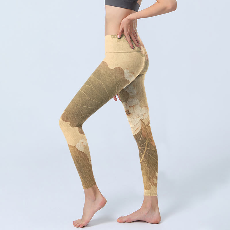 Leggings de sport à imprimé Buddha Stones, fleurs de lotus et feuilles, pantalons de yoga pour femmes - image 3