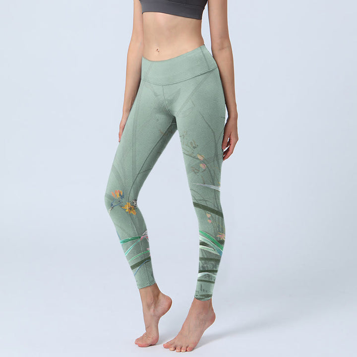 Leggings de sport à imprimé feuilles d'orchidées blanches et roses Buddha Stones Pantalon de yoga pour femme - Aigue-marine moyenne - US18，UK/AU22，EU50 (4XL) - image 1
