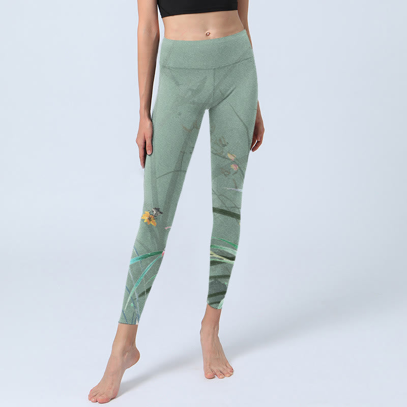 Leggings de sport à imprimé feuilles d'orchidées blanches et roses Buddha Stones Pantalon de yoga pour femme - image 6