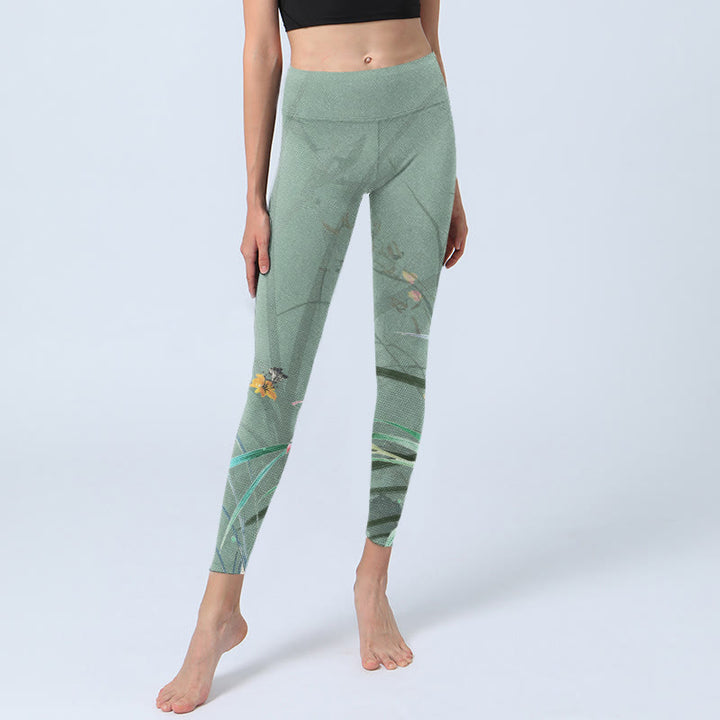 Leggings de sport à imprimé feuilles d'orchidées blanches et roses Buddha Stones Pantalon de yoga pour femme - image 6