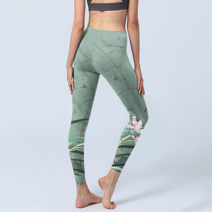 Leggings de sport à imprimé feuilles d'orchidées blanches et roses Buddha Stones Pantalon de yoga pour femme - image 5