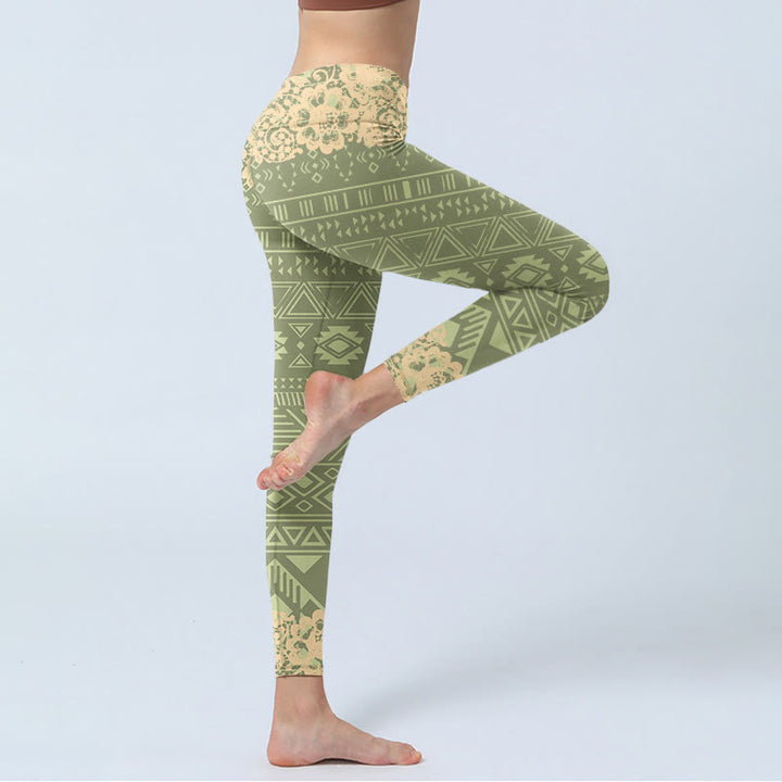 Leggings de sport pour femmes Buddha Stones et fleurs et formes géométriques - image 4