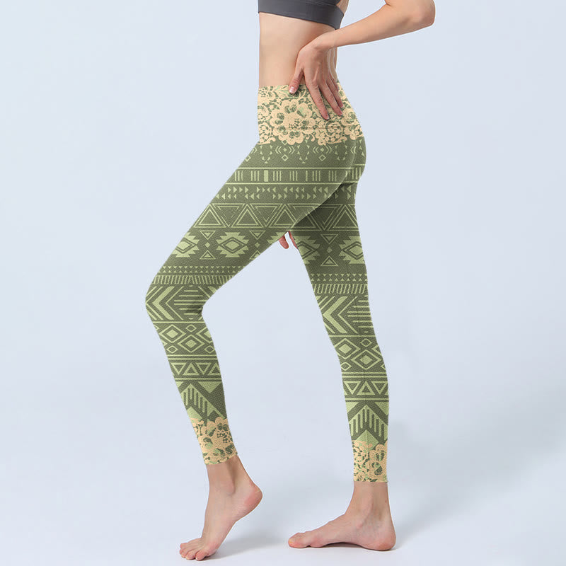 Leggings de sport pour femmes Buddha Stones et fleurs et formes géométriques - image 3