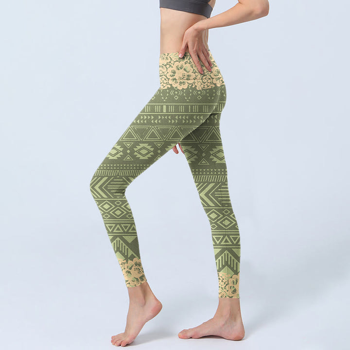 Leggings de sport pour femmes Buddha Stones et fleurs et formes géométriques - image 3