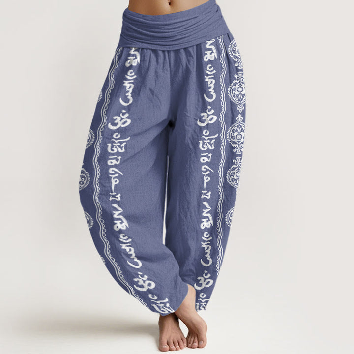 Pantalon harem à taille élastique pour femme, en coton, motif mandala de Buddha Stones et Om Mani Padme Hum - SteelBlue - US22，UK/AU26，EU54 (6XL) - image 0