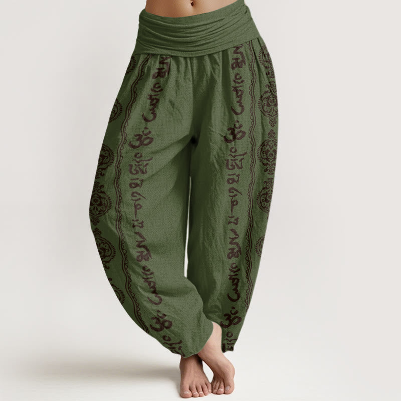 Buddha Stones Mandala Om Mani Padme Hum sarouel taille élastique pour femme - Vert olive foncé - US22，UK/AU26，EU54 (6XL) - image 4