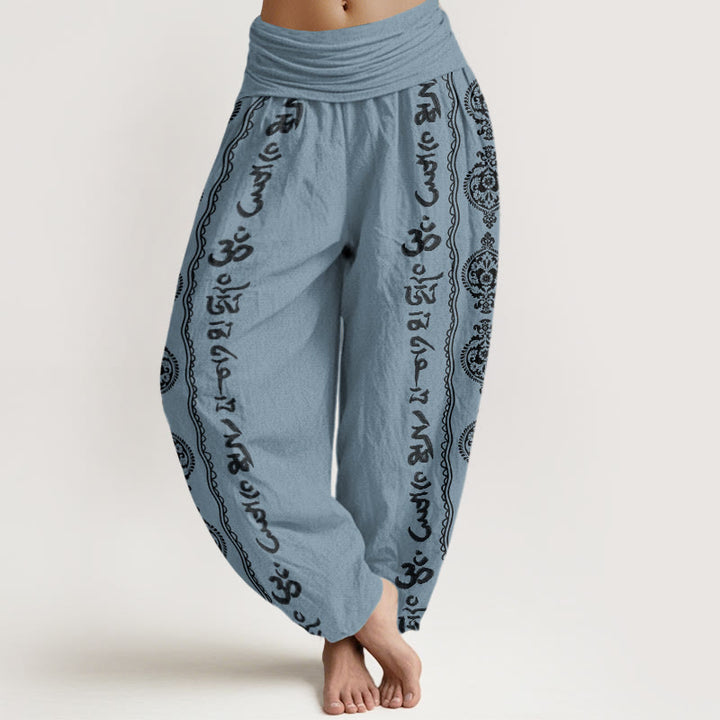 Pantalon harem à taille élastique pour femme, en coton, motif mandala de Buddha Stones et Om Mani Padme Hum - Bleu acier clair - US22，UK/AU26，EU54 (6XL) - image 7