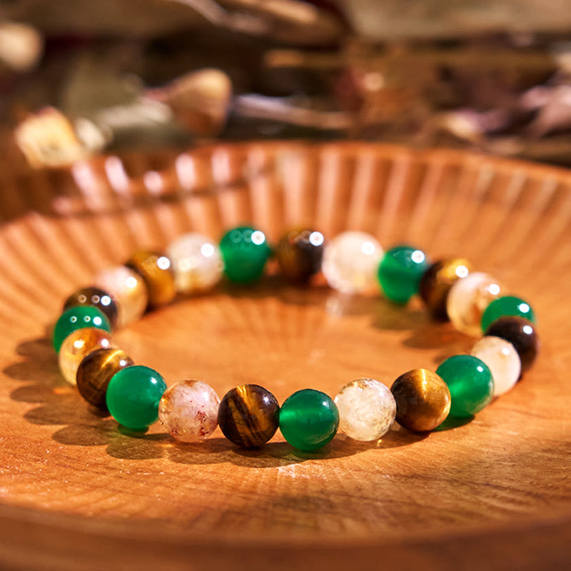 Bracelet de sérénité en pierre de Bouddha, cristaux variés, malachite, lazurite, lapis-lazuli et hémimorphite - Citrine en agate verte œil de tigre (Tour de poignet : 14-16 cm) - image 156