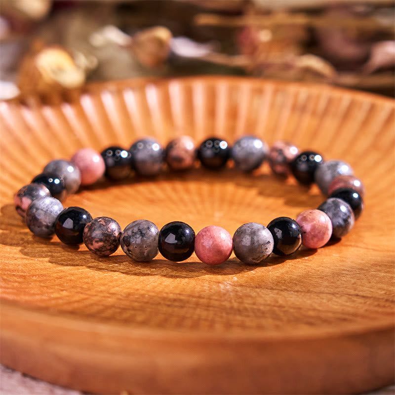 Bracelet de sérénité en pierre de Bouddha, cristaux variés, malachite, lazurite, lapis-lazuli et hémimorphite - Pierre de rhodonite noire à paillettes, perles de verre noir (Tour de poignet : 14-16 cm) - image 162