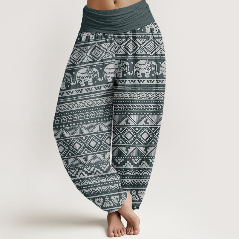 Pantalon harem décontracté en coton à motif géométrique d'éléphant et Buddha Stones , taille élastique, pour femme - Gris ardoise - US22，UK/AU26，EU54 (6XL) - image 4