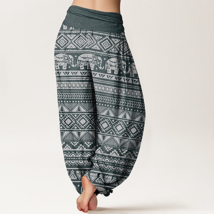 Pantalon sarouel décontracté à taille élastique pour femme avec motif géométrique d'éléphant et Buddha Stones - image 7