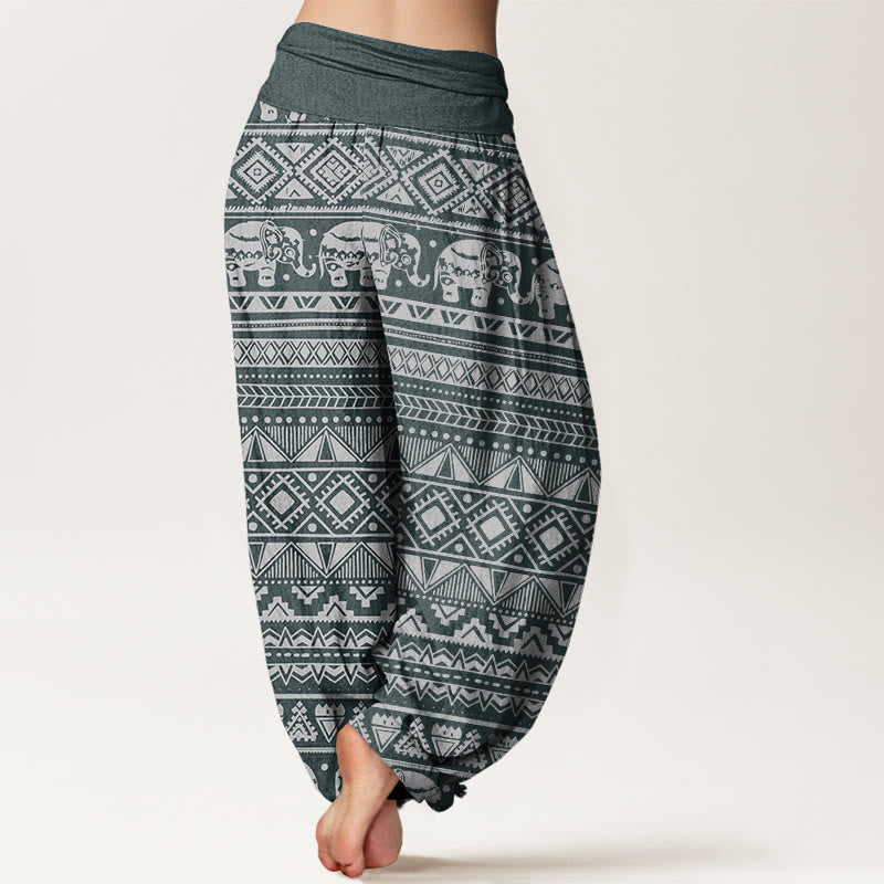 Pantalon harem décontracté en coton à motif géométrique d'éléphant et Buddha Stones , taille élastique, pour femme - image 6