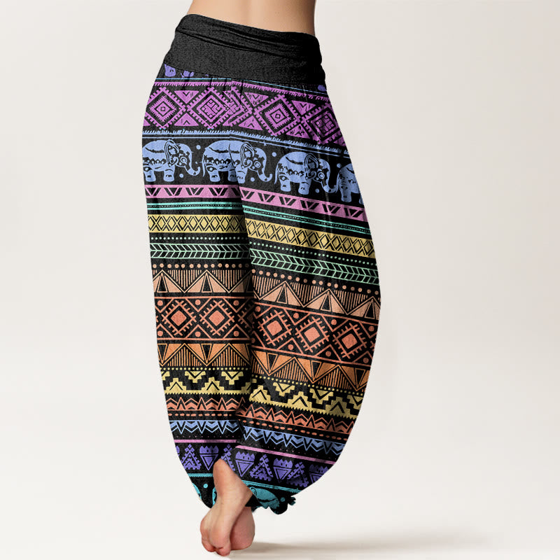 Pantalon sarouel décontracté à taille élastique pour femme avec motif géométrique d'éléphant et Buddha Stones - image 3