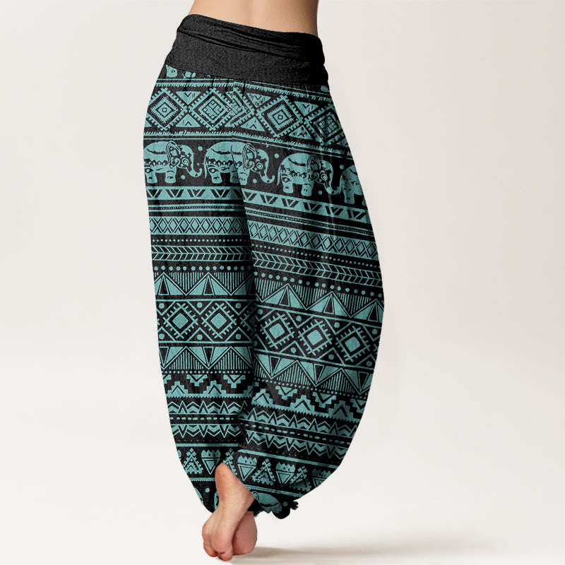 Pantalon harem décontracté en coton à motif géométrique d'éléphant et Buddha Stones , taille élastique, pour femme - image 9