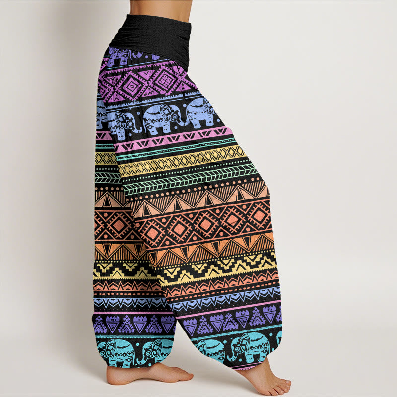Pantalon harem décontracté en coton à motif géométrique d'éléphant et Buddha Stones , taille élastique, pour femme - image 1