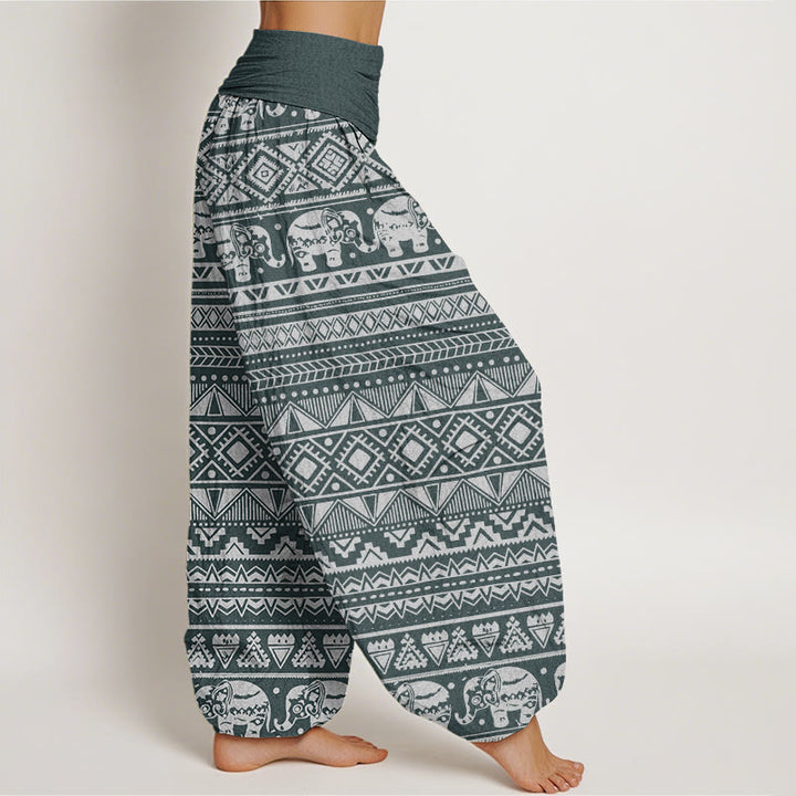 Pantalon sarouel décontracté à taille élastique pour femme avec motif géométrique d'éléphant et Buddha Stones - image 5