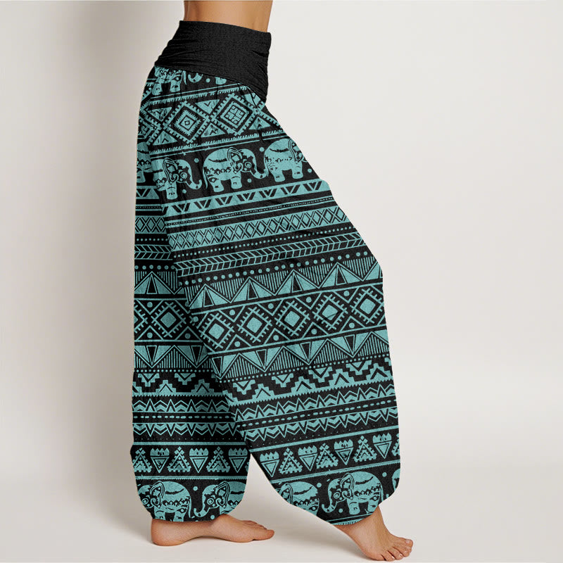 Pantalon sarouel décontracté à taille élastique pour femme avec motif géométrique d'éléphant et Buddha Stones - image 9