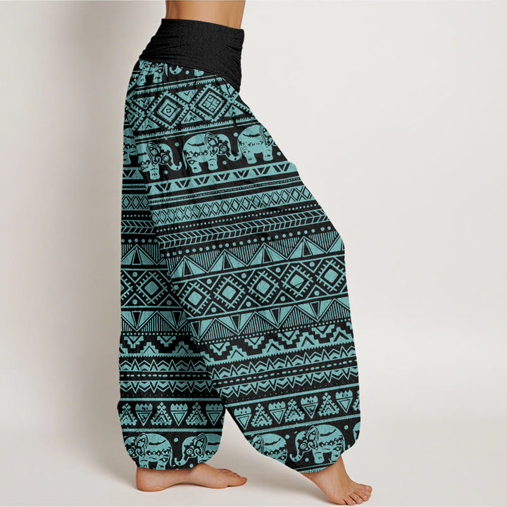 Pantalon sarouel décontracté à taille élastique pour femme avec motif géométrique d'éléphant et Buddha Stones - image 9