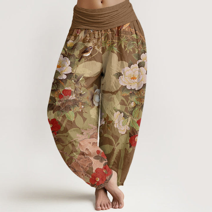Pantalon harem décontracté en coton à motif de Buddha Stones et feuilles, style pie, taille élastique. - DarkGoldenrod - US22，UK/AU26，EU54 (6XL) - image 4