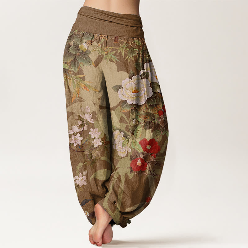 Pantalon harem décontracté en coton à motif de Buddha Stones et feuilles, style pie, taille élastique. - image 6