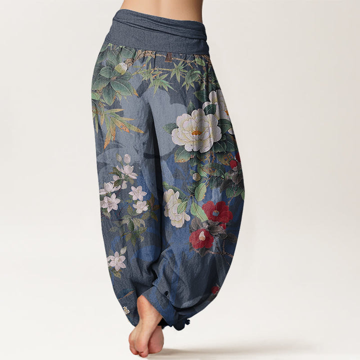 Pantalon harem décontracté en coton à motif de Buddha Stones et feuilles, style pie, taille élastique. - image 9