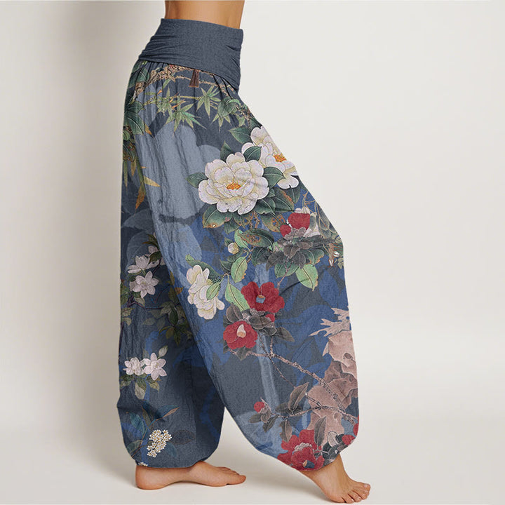 Pantalon harem décontracté en coton à motif de Buddha Stones et feuilles, style pie, taille élastique. - image 8