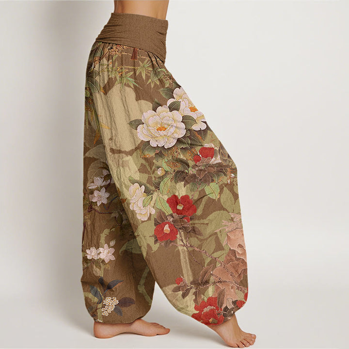 Pantalon harem décontracté en coton à motif de Buddha Stones et feuilles, style pie, taille élastique. - image 5