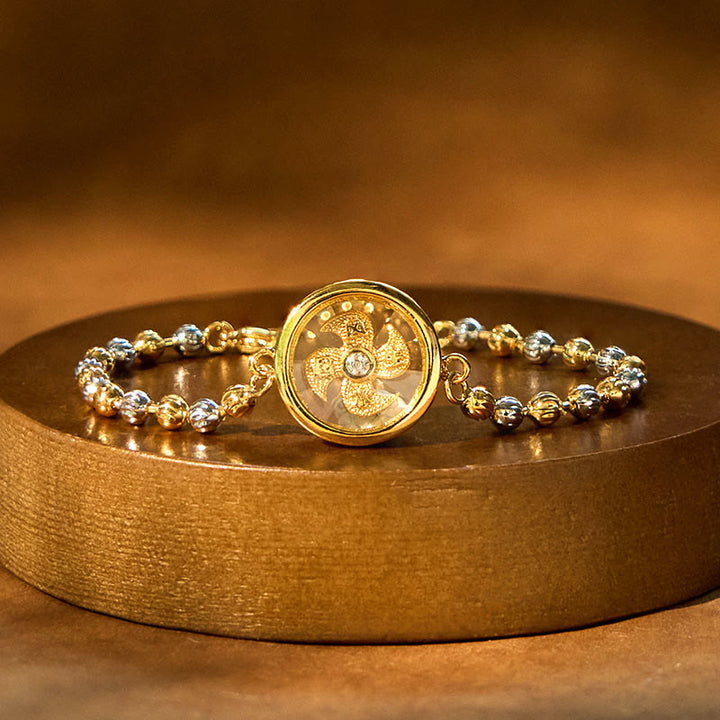 Bracelet tressé de protection en perles de moulin à vent rotatif en cuivre et laiton Buddha Stones Feng Sheng Shui Qi
