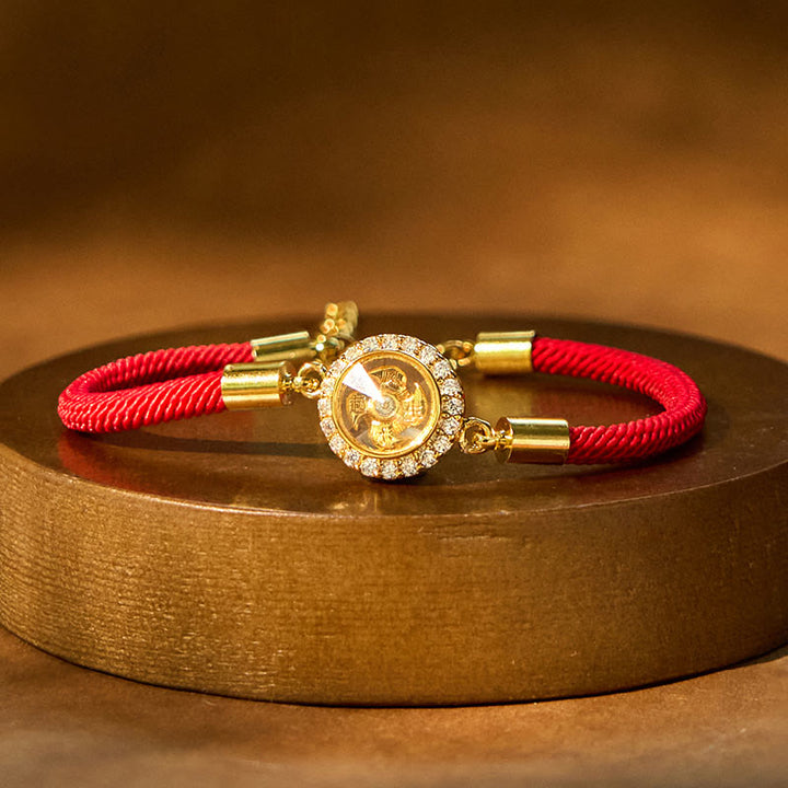 Bracelet tressé de protection Feng Sheng Shui Qi avec moulin à vent rotatif en cuivre et laiton Buddha Stones