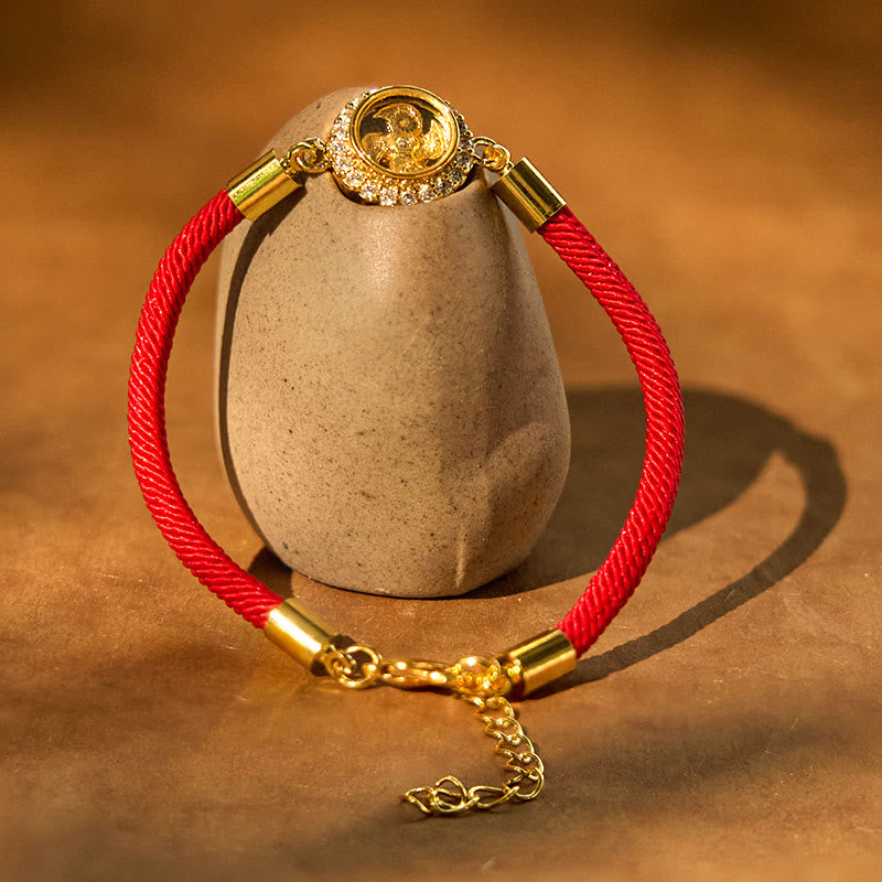 Bracelet tressé de protection Feng Sheng Shui Qi avec moulin à vent rotatif en cuivre et laiton Buddha Stones
