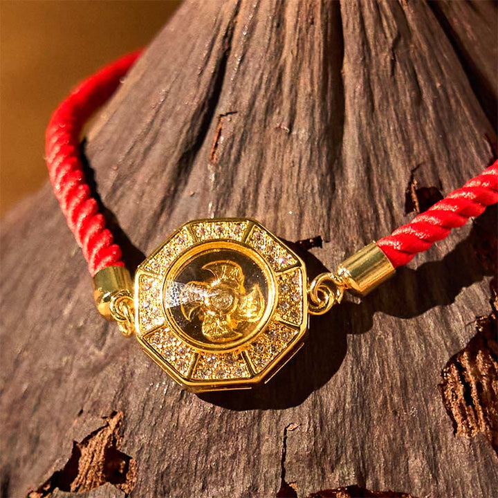 Bracelet tressé en fil rouge avec Buddha Stones, cuivre, laiton, moulin à vent rotatif, Feng Sheng Shui, Qi