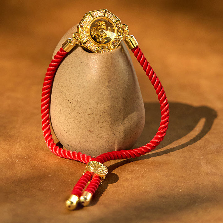 Bracelet tressé en fil rouge avec Buddha Stones, cuivre, laiton, moulin à vent rotatif, Feng Sheng Shui, Qi