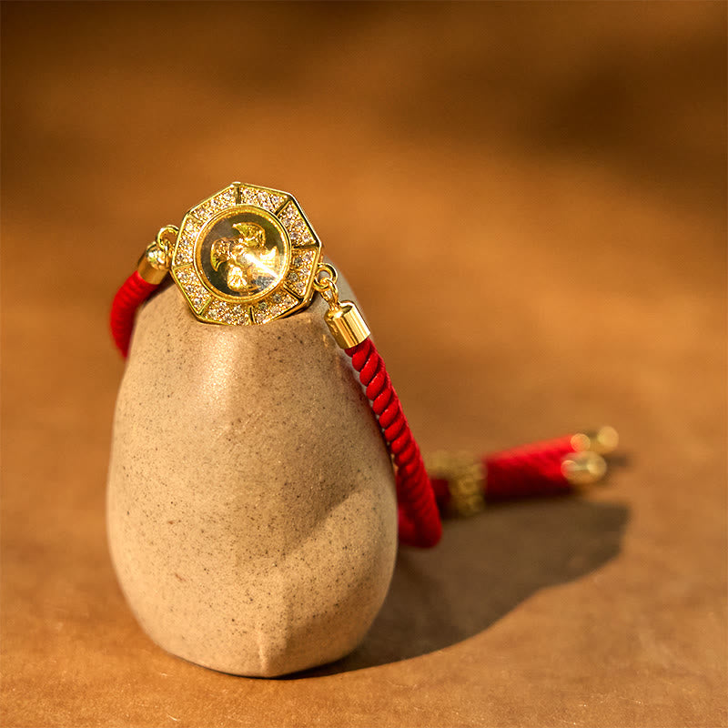 Bracelet tressé en fil rouge avec Buddha Stones, cuivre, laiton, moulin à vent rotatif, Feng Sheng Shui, Qi