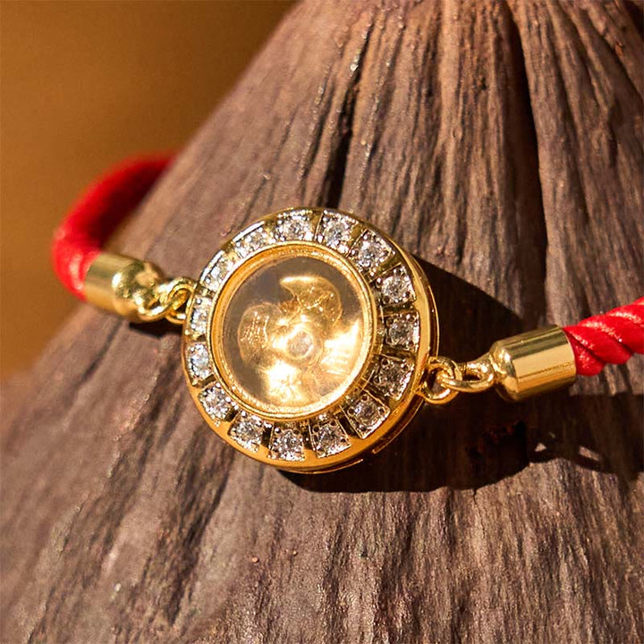 Bracelet tressé en fil rouge avec Buddha Stones, cuivre, laiton, Feng Sheng Shui Qi, moulin à vent rotatif