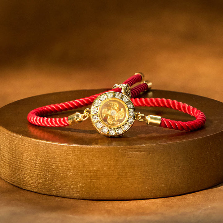 Bracelet tressé en fil rouge avec Buddha Stones, cuivre, laiton, Feng Sheng Shui Qi, moulin à vent rotatif