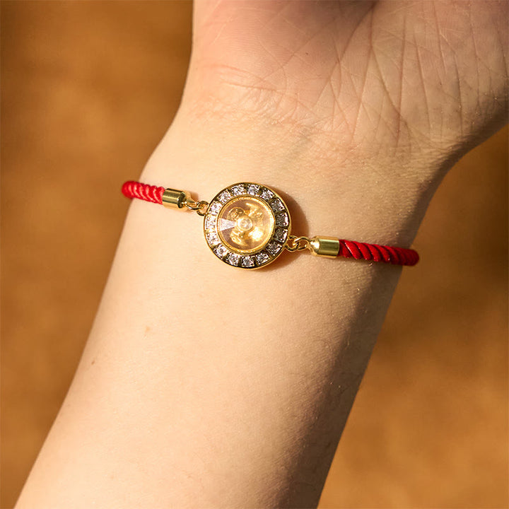 Bracelet tressé en fil rouge avec Buddha Stones, cuivre, laiton, Feng Sheng Shui Qi, moulin à vent rotatif