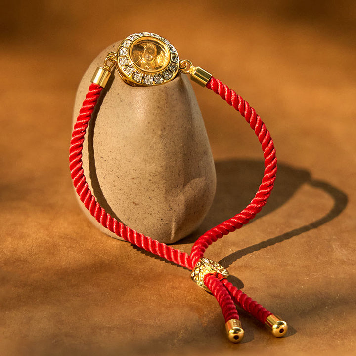 Bracelet tressé en fil rouge avec Buddha Stones, cuivre, laiton, Feng Sheng Shui Qi, moulin à vent rotatif
