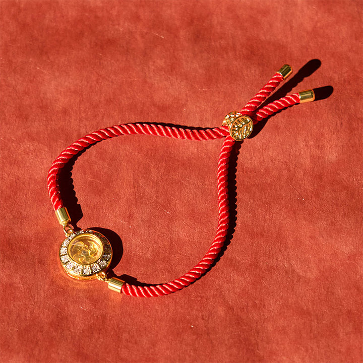 Bracelet tressé en fil rouge avec Buddha Stones, cuivre, laiton, Feng Sheng Shui Qi, moulin à vent rotatif