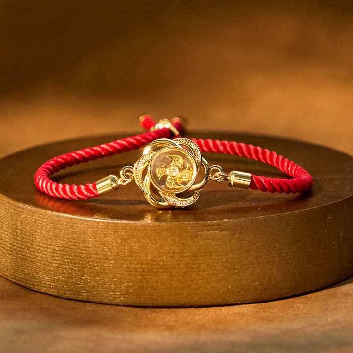 Bracelet tressé rotatif en cuivre et laiton Buddha Stones, cordon rouge prune, protection Feng Sheng Shui Qi