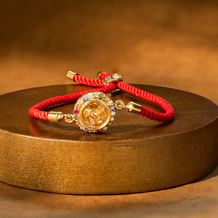 Bracelet tressé en fil rouge Buddha Stones, cuivre, laiton, moulin à vent rotatif, Feng Sheng Shui, Qi Fu