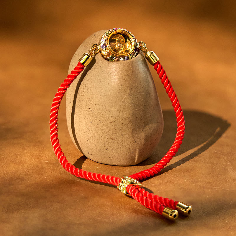 Bracelet tressé en fil rouge Buddha Stones, cuivre, laiton, moulin à vent rotatif, Feng Sheng Shui, Qi Fu