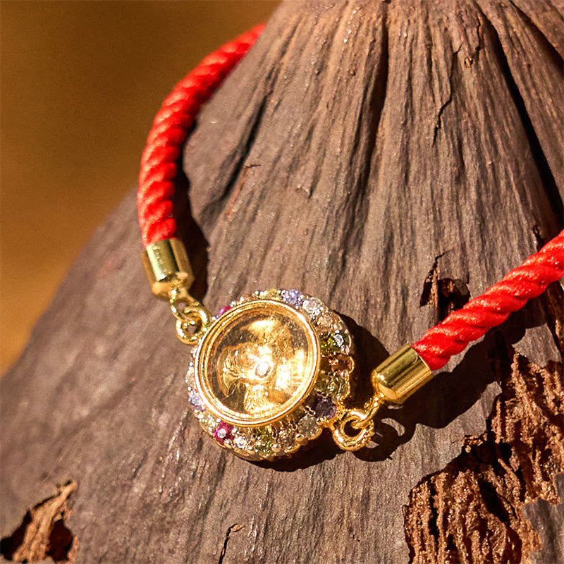 Bracelet tressé en fil rouge Buddha Stones, cuivre, laiton, moulin à vent rotatif, Feng Sheng Shui, Qi Fu